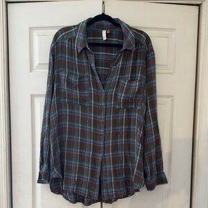 Pilcro Anthropologie Plaid Button-Up Shirt xl